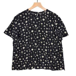 LIZ CLAIBORNE COLLECTION PETITE SILK BLOUSE – WOMEN’S 14P – BLACK / FLORAL PRINT